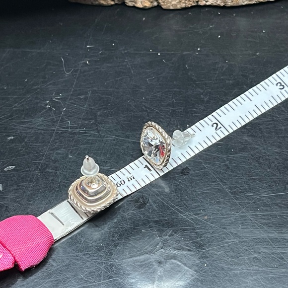 Brighton Sparkling Silver Rhinestone Square Stud Earrings - Picture 5 of 5